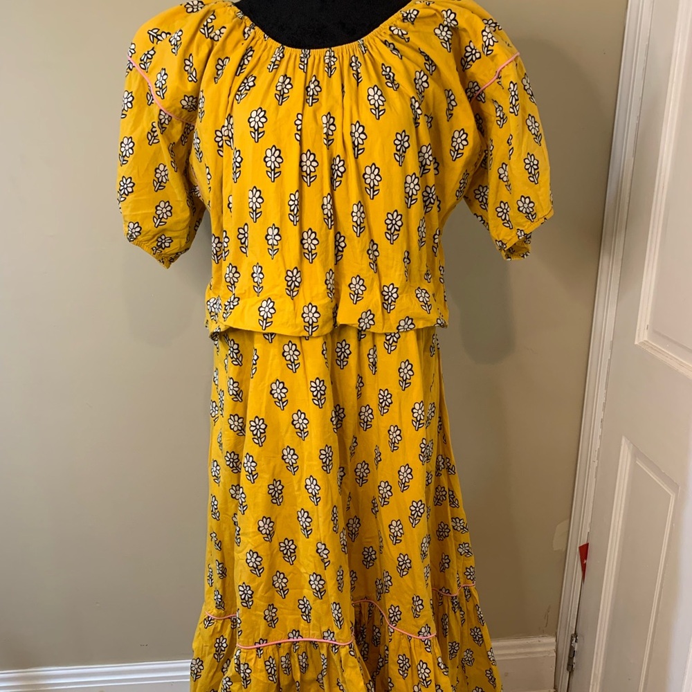 Rhode Resort Yellow Flower Frida Dress size Medium 100% Cotton